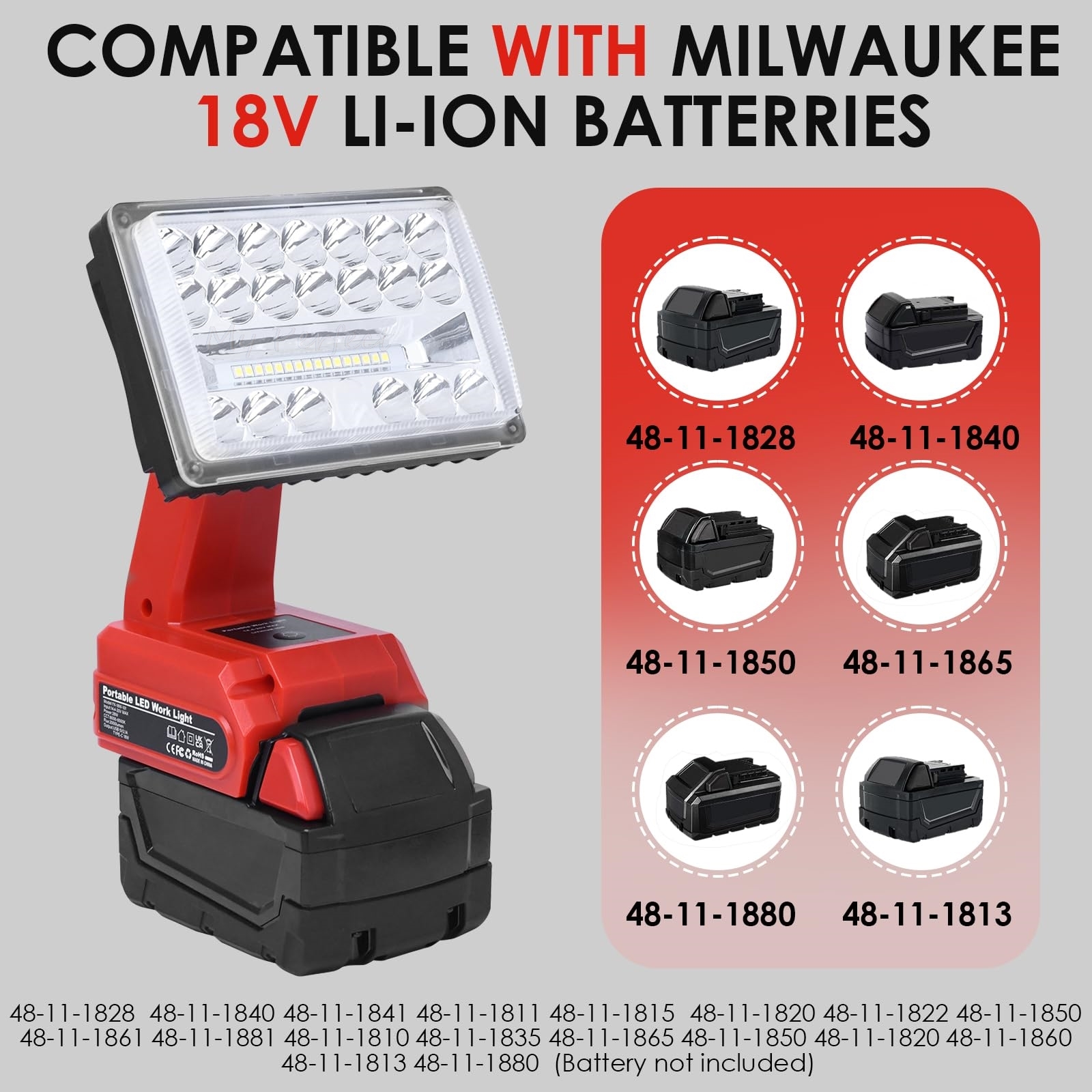 Outdoor Power Not Working - Portable Flashlight Compatible with Milwaukee 18V