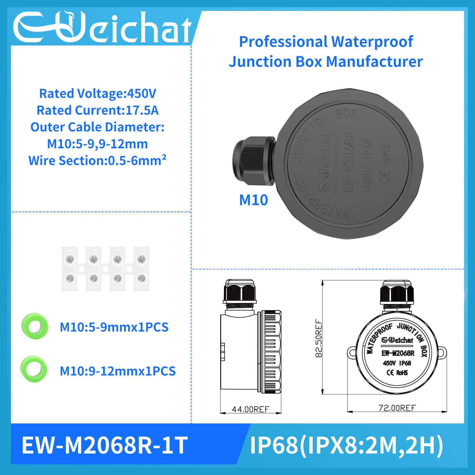 Outdoor Power Outlet Box - EW-M2068 IP68 Waterproof Junction Box Electrical