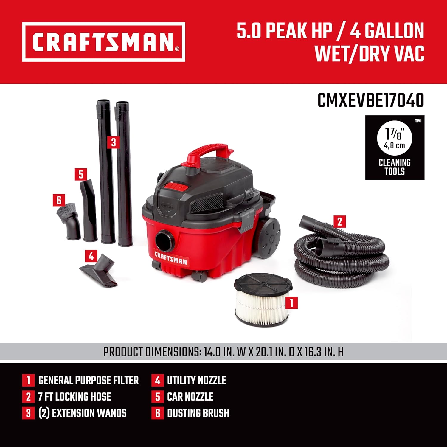 4 Gallon Wet Dry Vacuum, 5.0 P - مراجعة Wet Dry Vacuum Shop وسعره