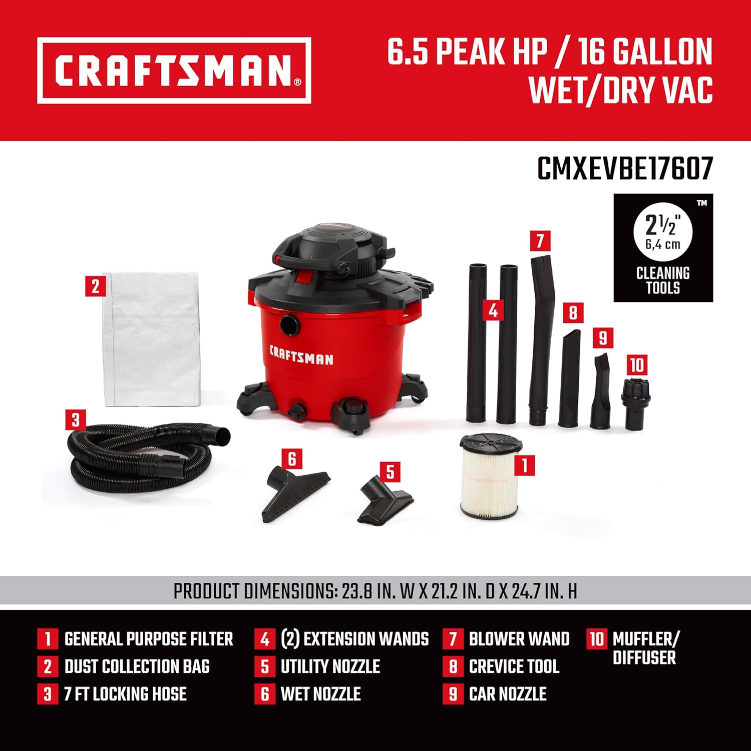 16 Gallon 6.5 Peak HP Wet Dry  - مراجعة Wet Dry Vacuum Shop وسعره