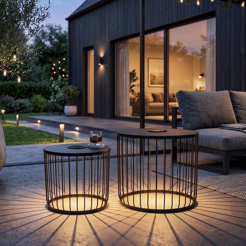 Solar-Powered Round Side Table - مراجعة Outdoor Power Wire وسعره