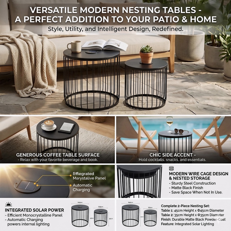 Solar-Powered Round Side Table - مراجعة Outdoor Power Wire وسعره