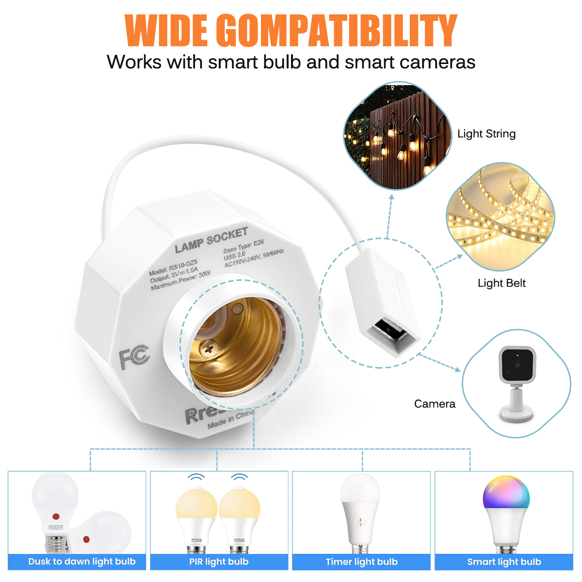 USB Light Socket Outlet Adapte - مراجعة Outdoor Power Adapter Wyze وسعره