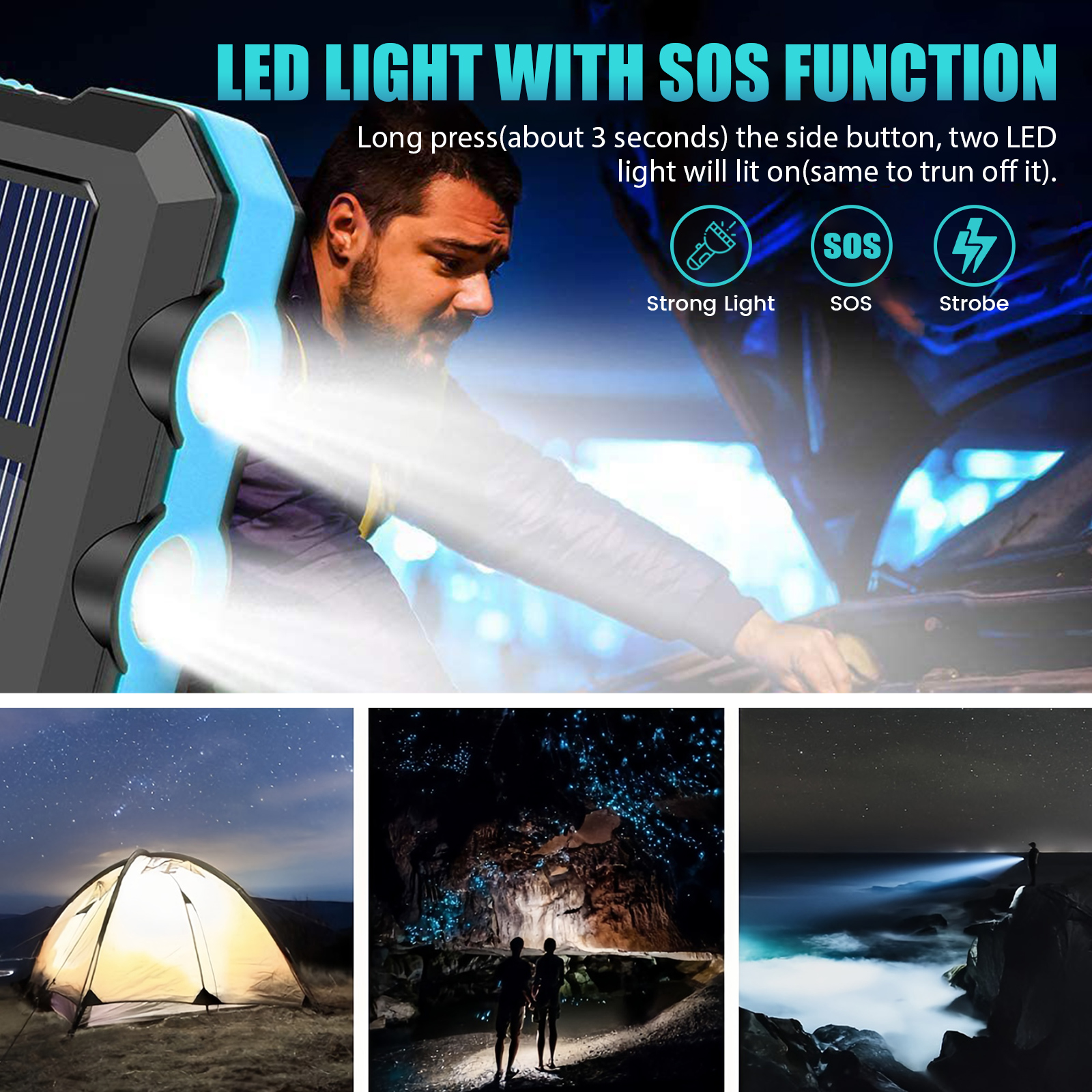 10000mAh Solar Power Bank Port - مراجعة Outdoor Power Wire وسعره