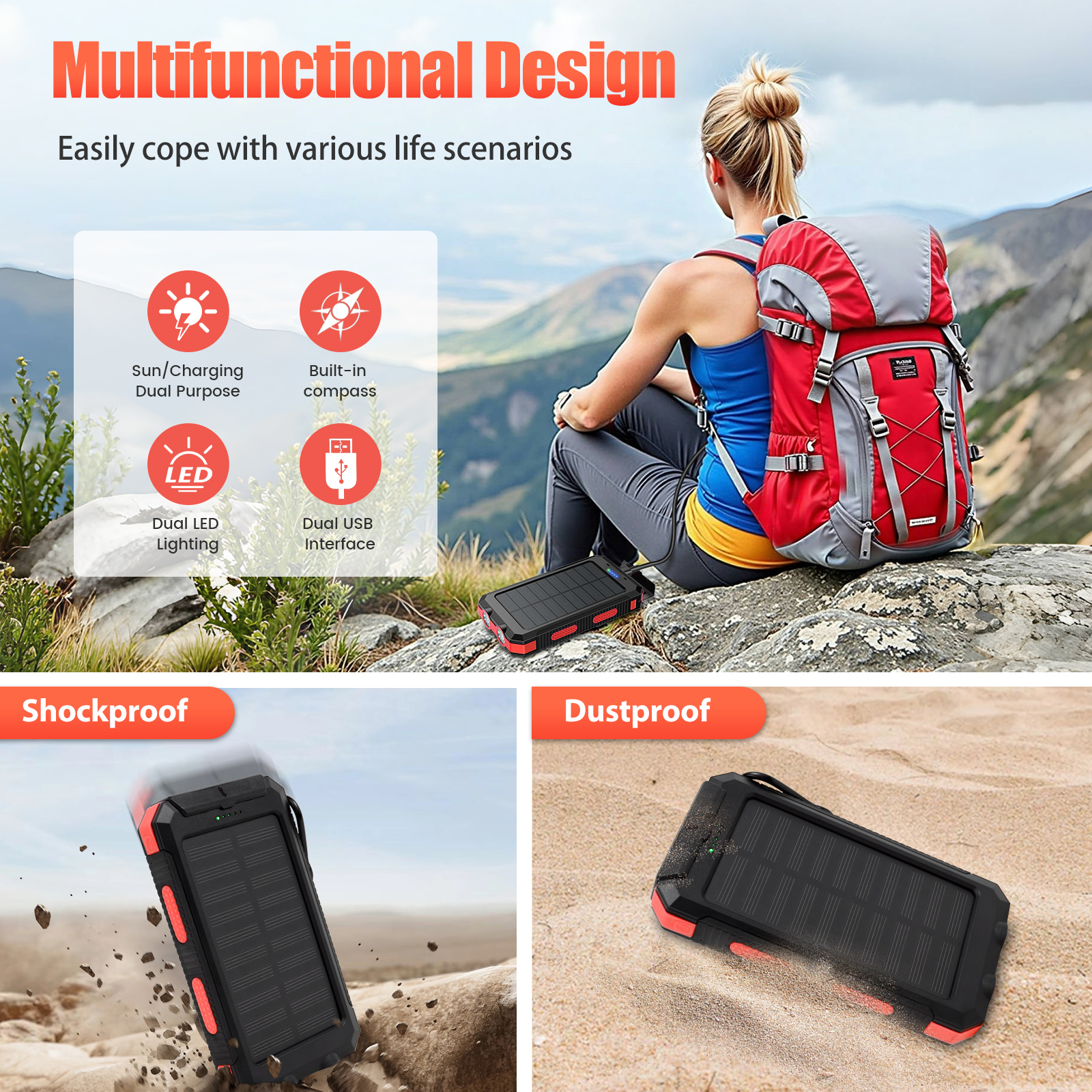10000mAh Solar Power Bank Port - مراجعة Outdoor Power Wire وسعره