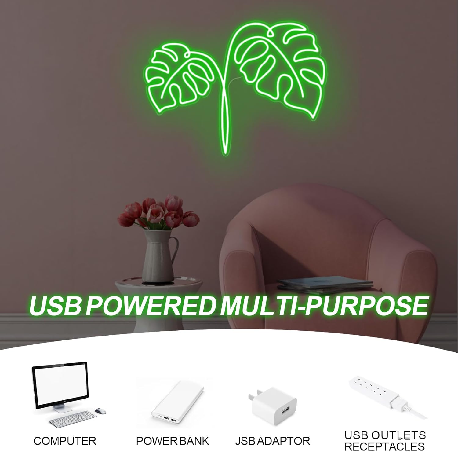 Monstera Leaf Neon Sign USB Po - مراجعة Outdoor Power And Plant وسعره